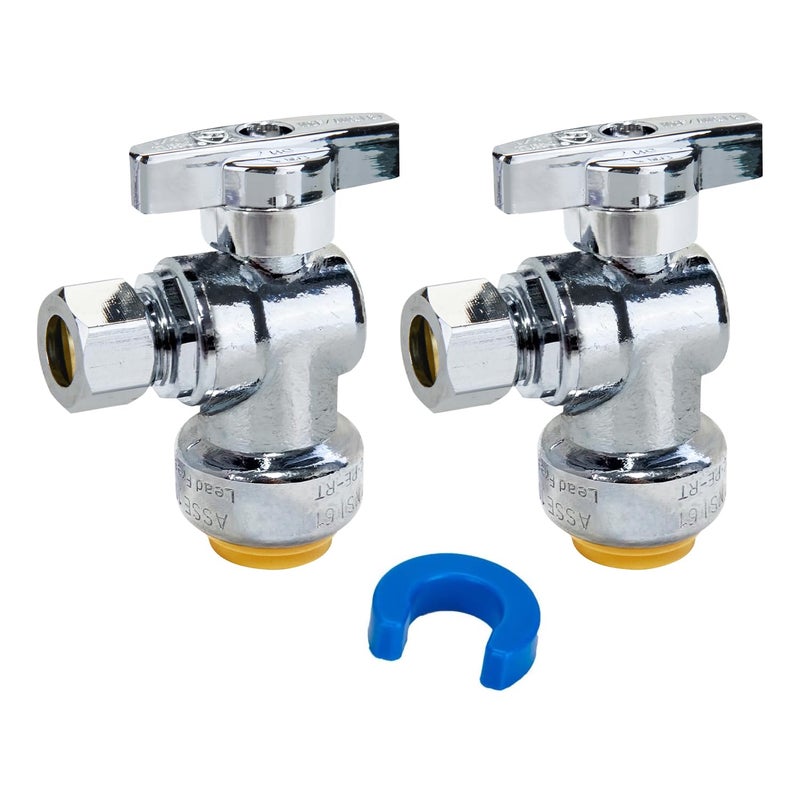 SUNGATOR 2-Pack Angle Stop Valve, Angle Water Shut Off Valve 1/2 x 3/8 Inch Compression, Toilet Water Shutoff, 1/4 Turn, No Lead Brass Push-to-Connect Plumbing Fittings for PEX Pipe, Copper, CPVC - Image 1